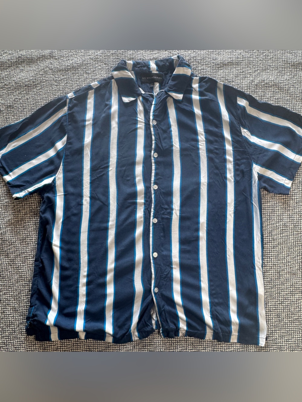 No Boundaries Navy and White Striped Button-Down Shirt